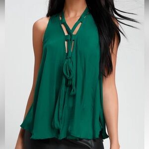 Free People green top whimsigoth ethereal size XS tie-front Tank Top